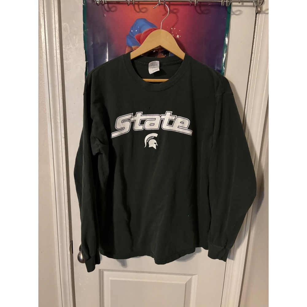 vtg Michigan State Spartans Long Sleeve T-Shirt Mens Large Green MSU State